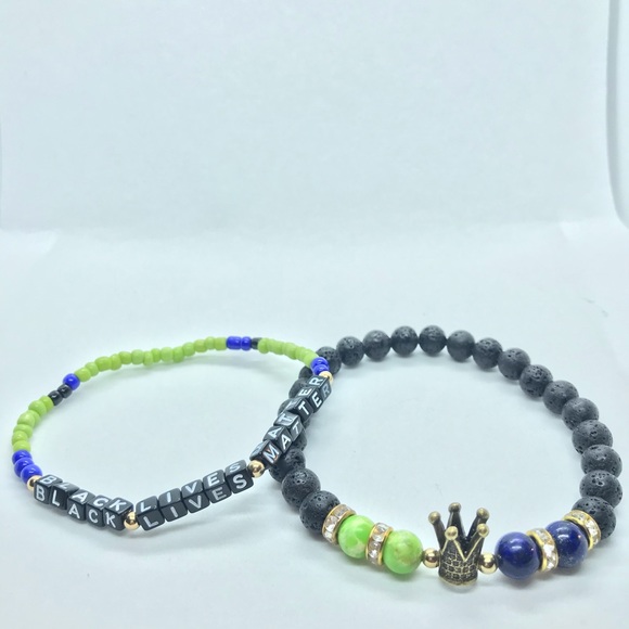 Other - Black Lava, Antique gold Crown/ BLM Bracelet set